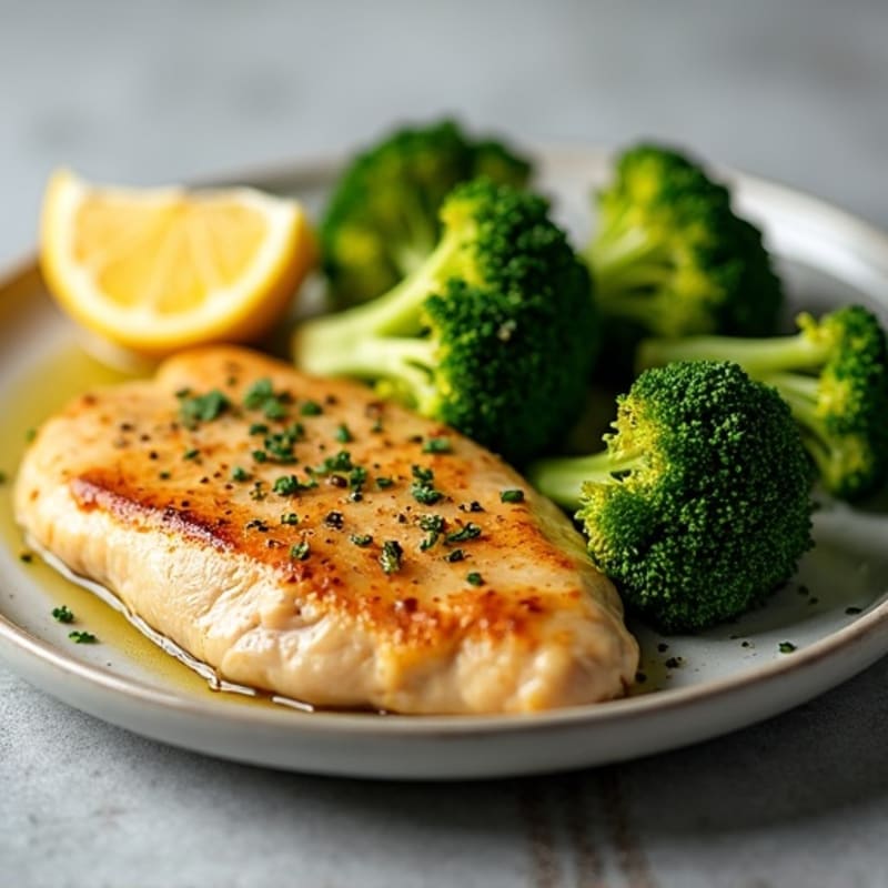 Lemon Garlic Pan-Seared Chicken with Crispy Roasted Broccoli