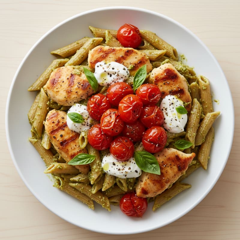 Creamy Pesto Chicken Pasta with Zesty Tomatoes