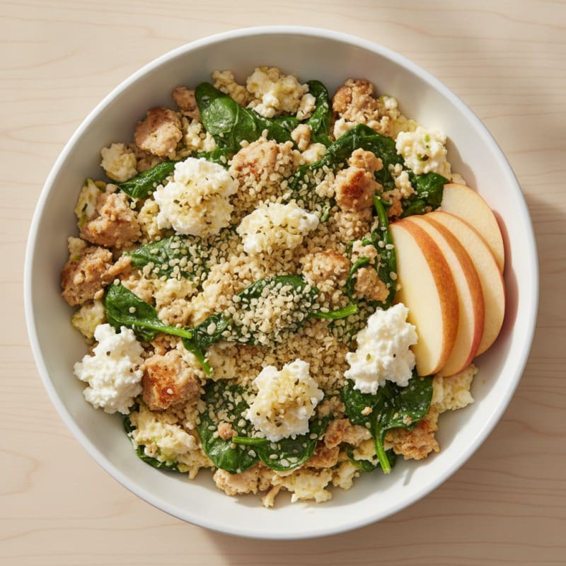 Egg White and Turkey Spinach Scramble with Cottage Cheese
