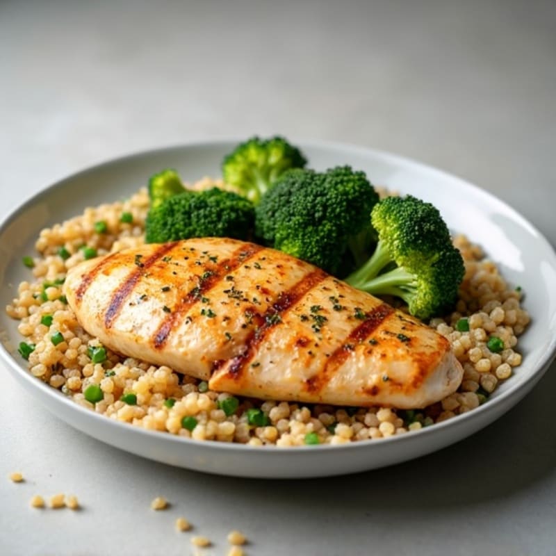 Grilled Chicken Breast with Quinoa and Roasted Broccoli