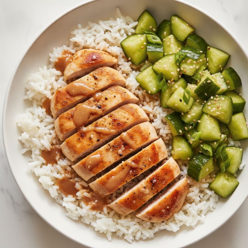 Ginger-Sesame Chicken and Cucumber Rice Bowl