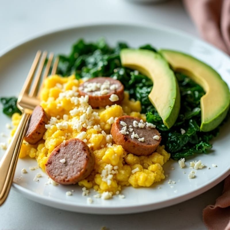 Egg White and Turkey Sausage Scramble with Sautéed Spinach