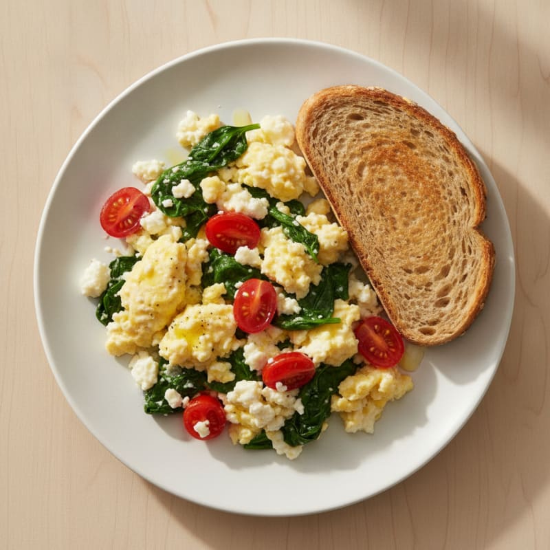 Cottage Cheese Scramble with Spinach and Cherry Tomatoes
