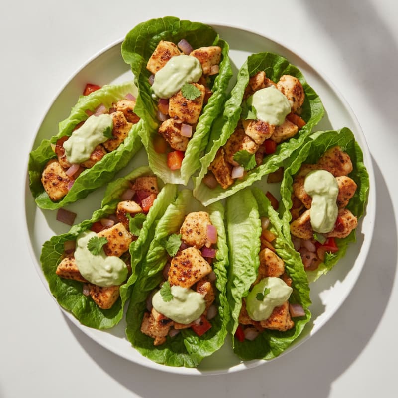Chicken Lettuce Tacos with Avocado Crema
