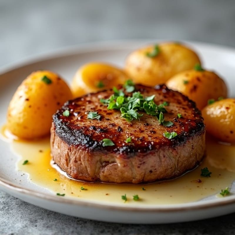 Pan-Seared Garlic Butter Steak with Crispy Roasted Potatoes
