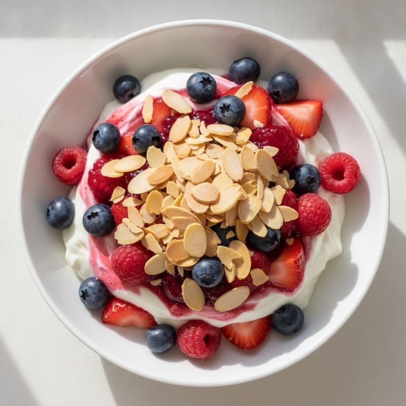Greek Yogurt Parfait with Mixed Berries and Almonds