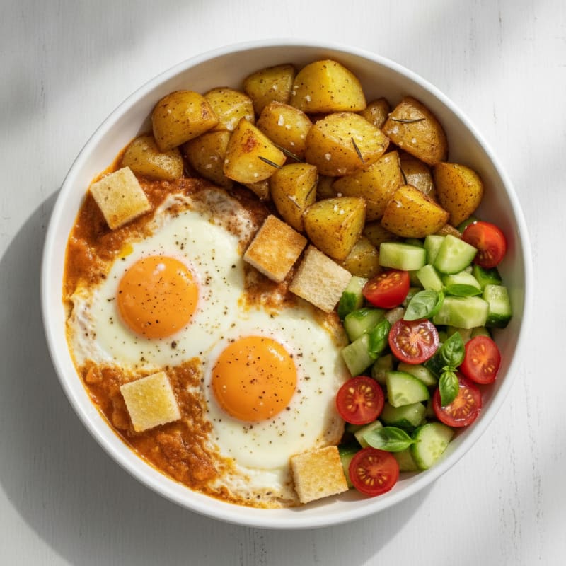 Baked Eggs with Mozzarella and Roasted Potatoes