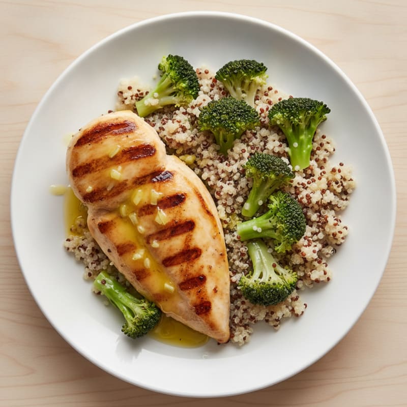 Grilled Chicken Breast with Quinoa and Steamed Broccoli