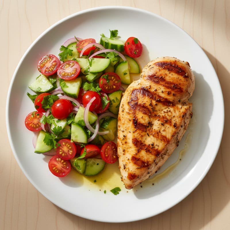 Grilled Chicken Breast with Cucumber Tomato Salad