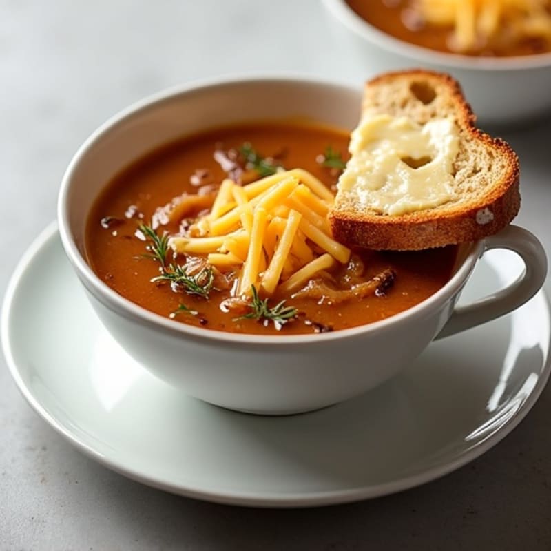 Healthy Caramelized Onion Soup with Crispy Cheesy Bread