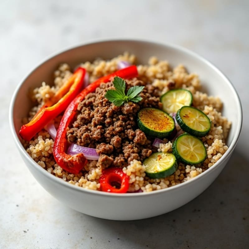Savory Lean Ground Beef and Roasted Vegetable Bowl