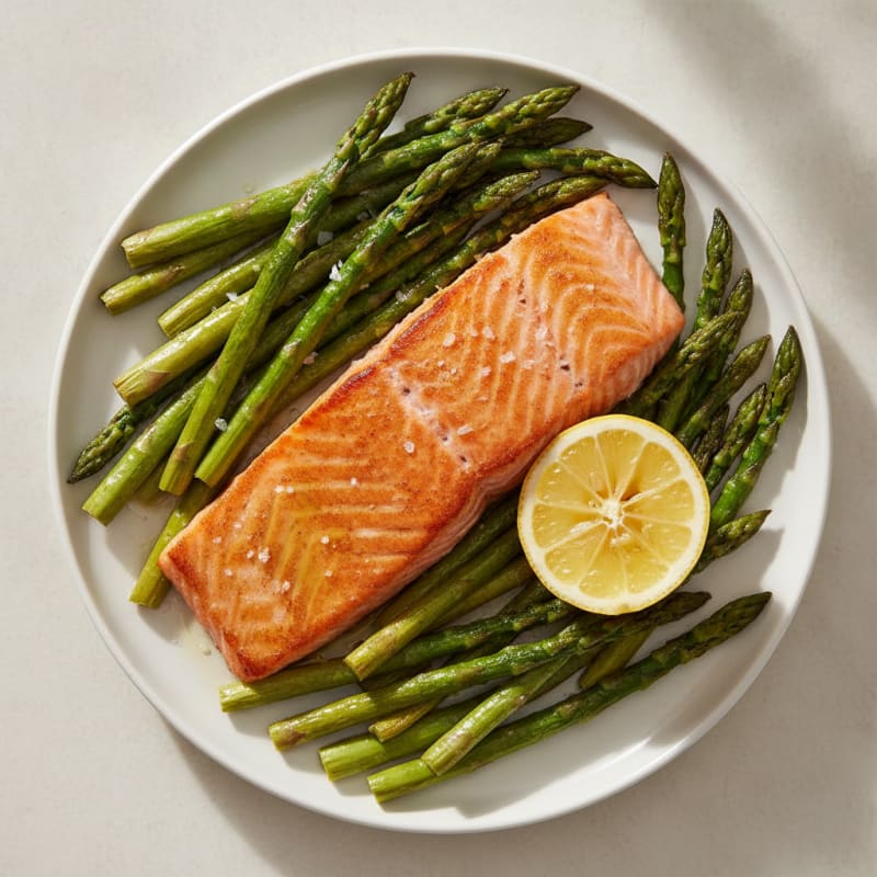 Seared Salmon with Roasted Asparagus and Lemon