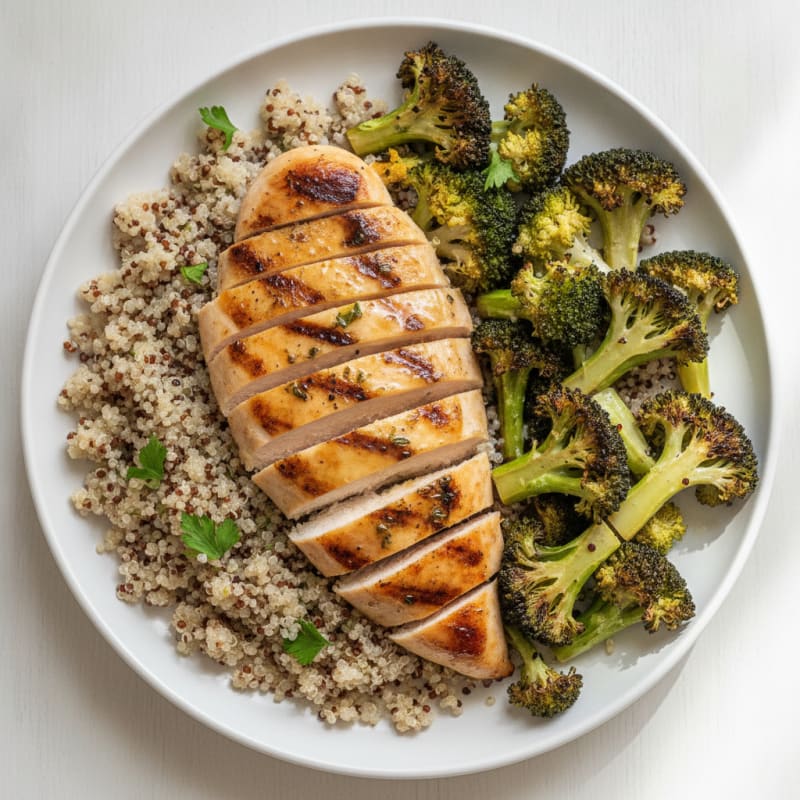 Grilled Chicken Breast with Quinoa and Roasted Broccoli