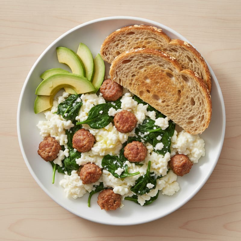 Egg White Scramble with Spinach and Turkey Sausage