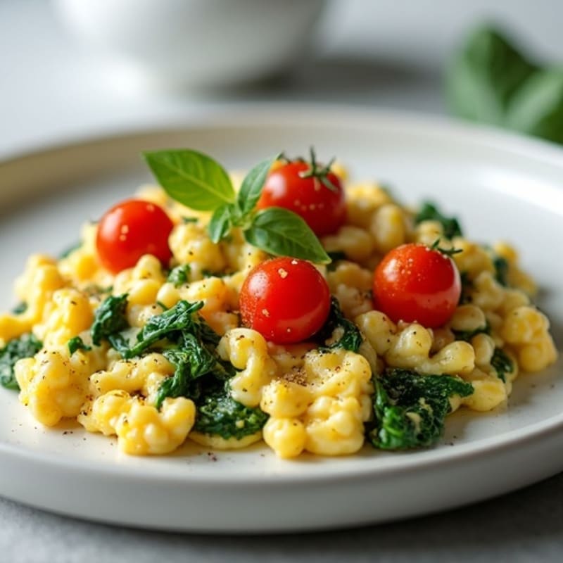 Egg White Spinach Scramble with Cherry Tomatoes