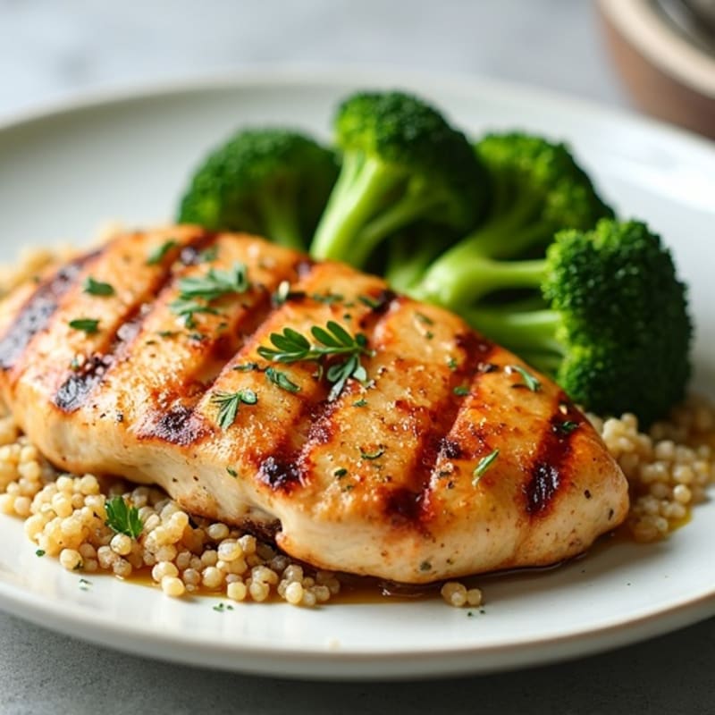 Grilled Chicken Breast with Quinoa and Roasted Broccoli