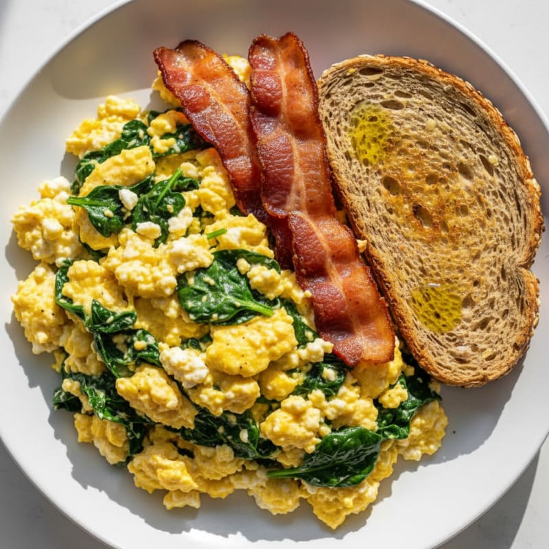 Cottage Cheese Scramble with Spinach and Turkey Bacon