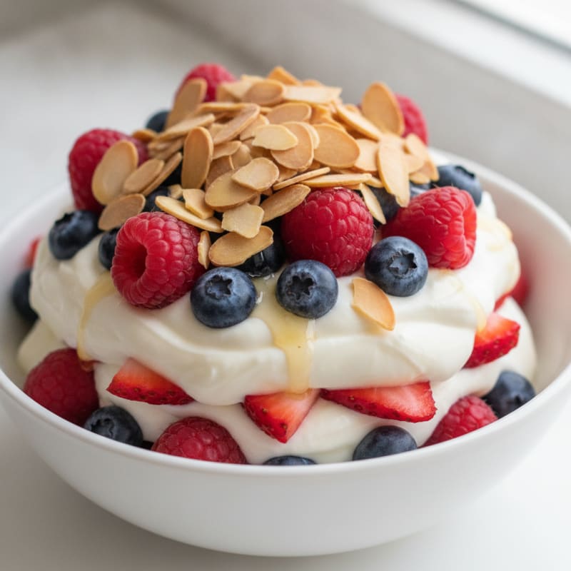 Greek Yogurt Protein Parfait with Mixed Berries and Almonds