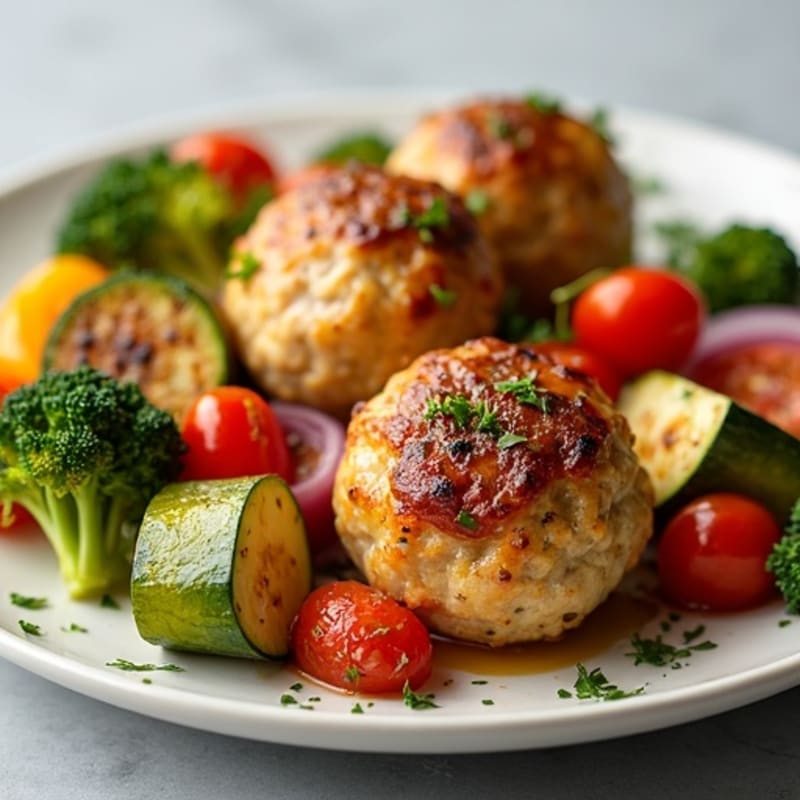 Herb-Garlic Chicken Meatballs with Roasted Vegetables