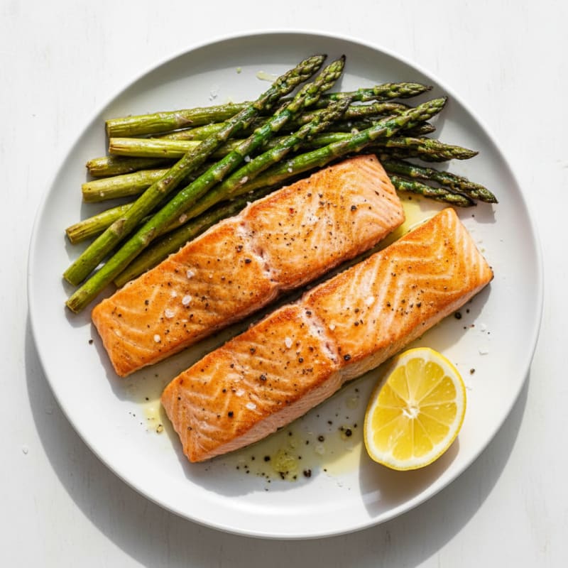 Golden Pan-Seared Salmon with Roasted Asparagus