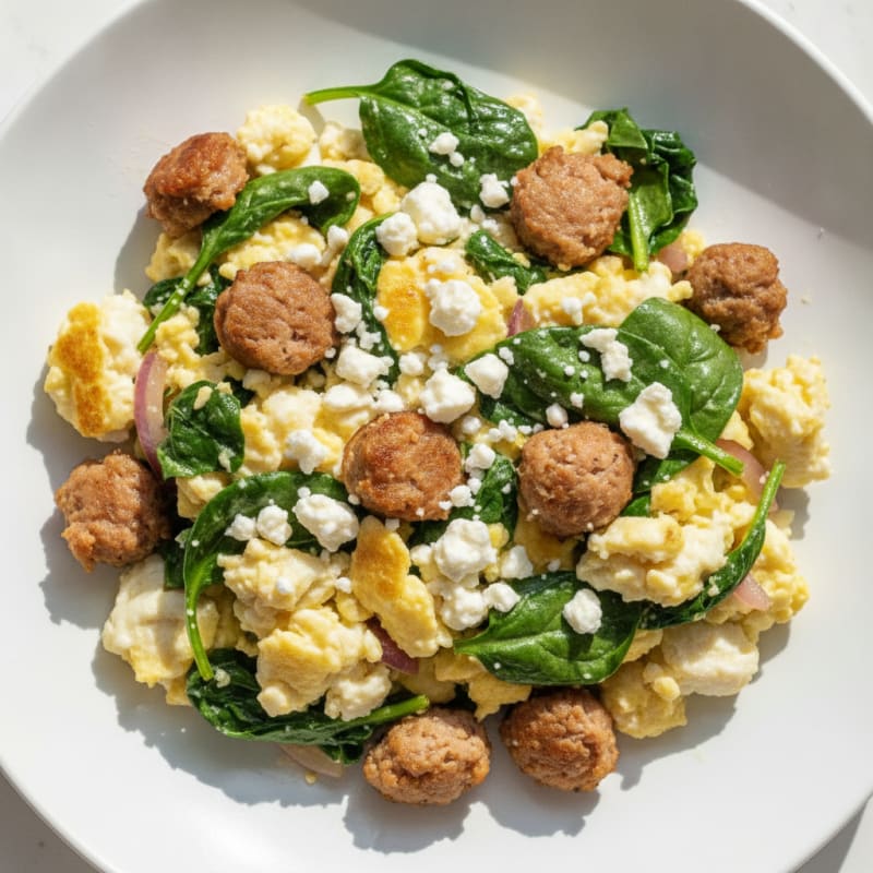 Egg White Scramble with Turkey Sausage and Spinach