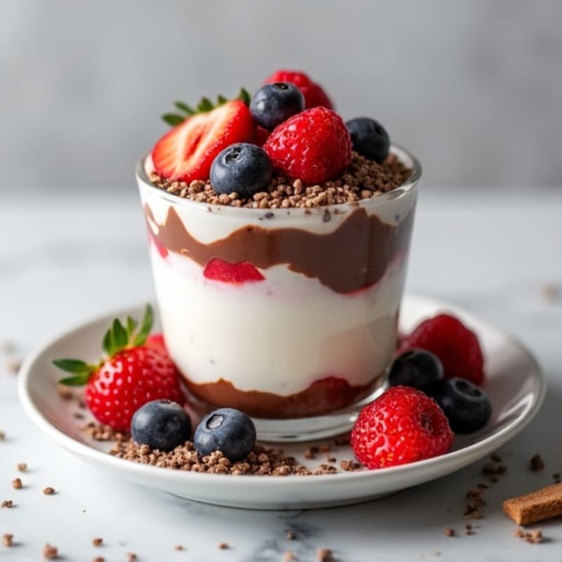 Chocolate Protein Greek Yogurt Parfait with Berries