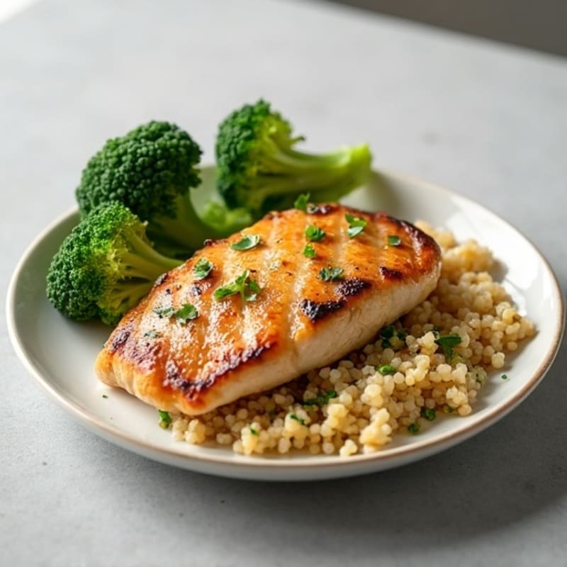 Grilled Chicken Breast with Quinoa and Roasted Broccoli