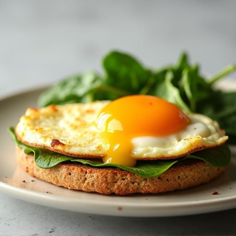 Whole Grain English Muffin with Fluffy Egg and Fresh Spinach