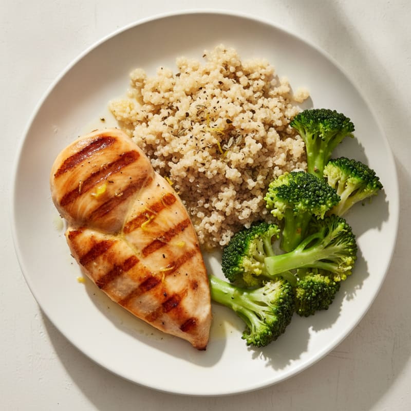 Grilled Chicken Breast with Quinoa and Steamed Broccoli