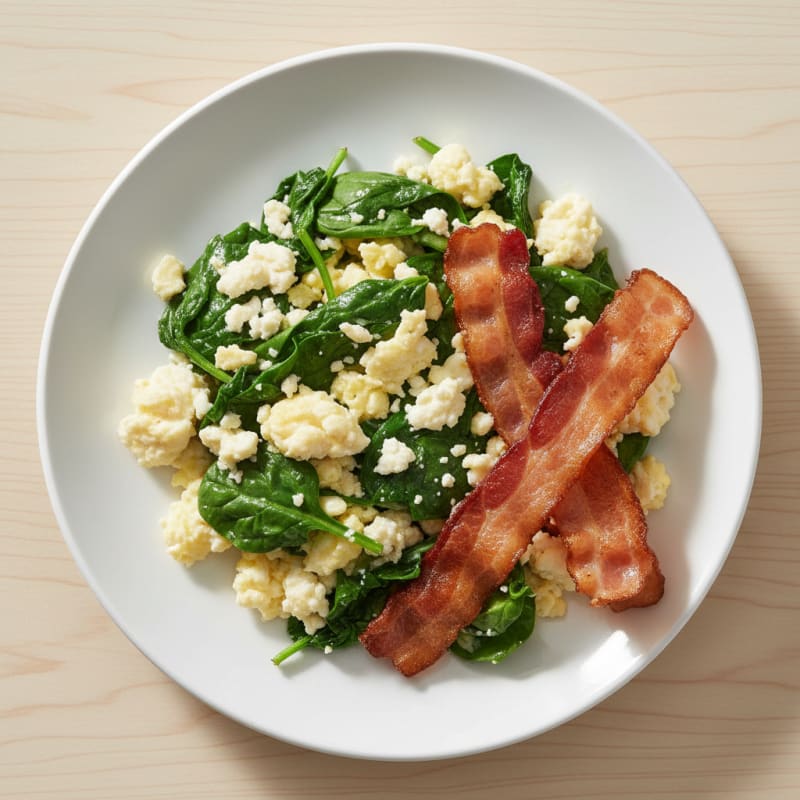 Cottage Cheese Scramble with Spinach and Turkey Bacon