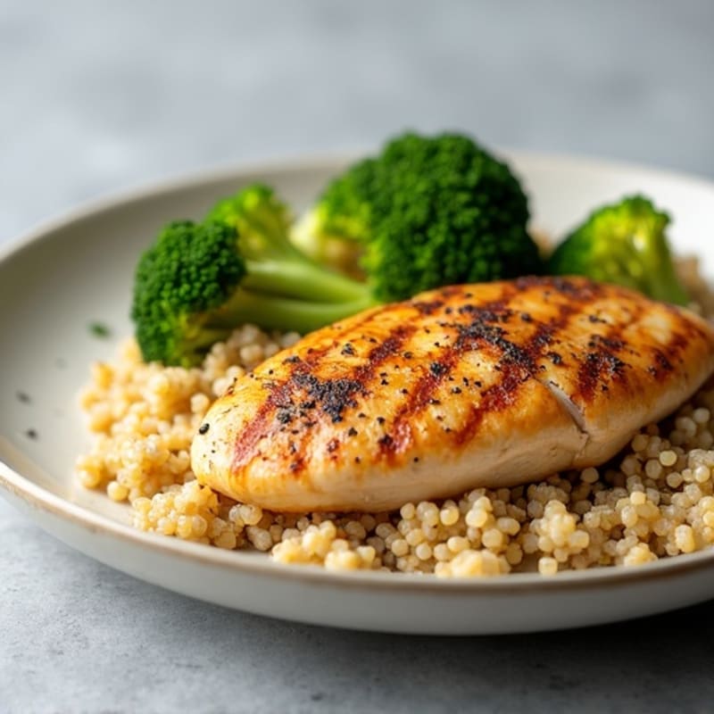Grilled Chicken Breast with Quinoa and Roasted Broccoli