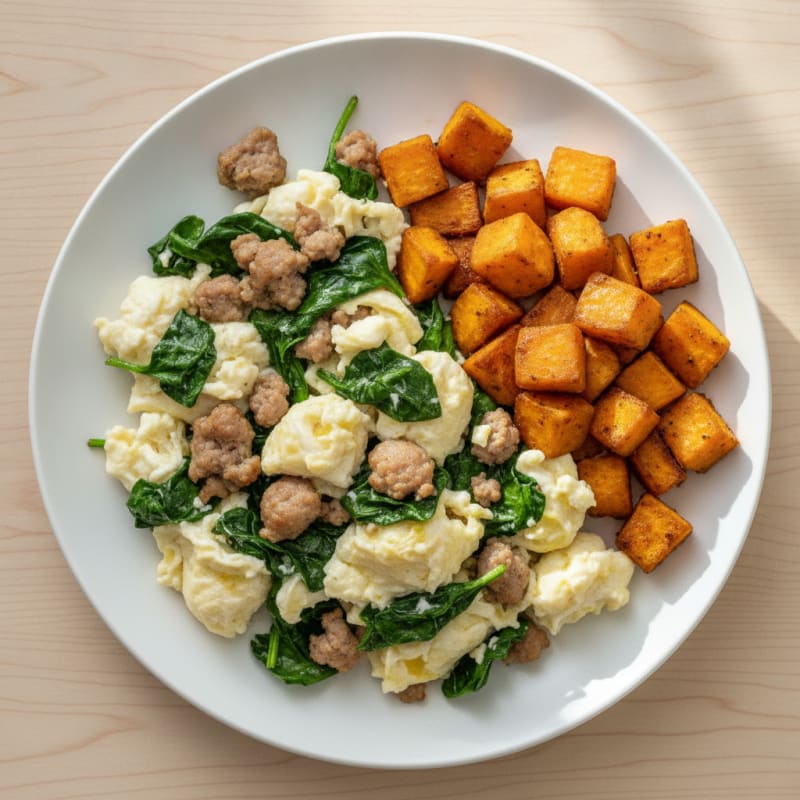 Egg White and Turkey Sausage Scramble with Spinach