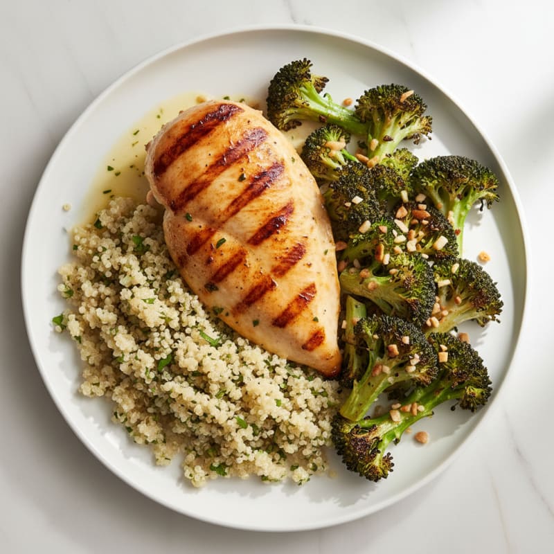 Grilled Chicken Breast with Quinoa and Roasted Broccoli
