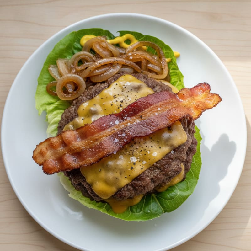 Double Bacon Cheeseburger with Caramelized Onions