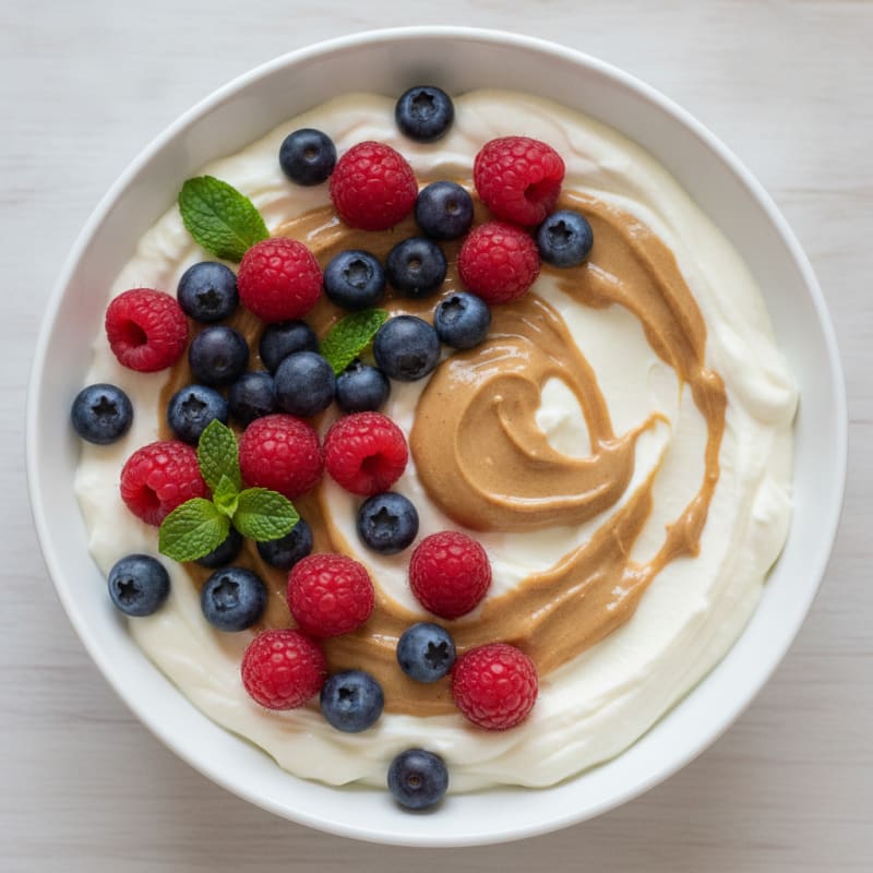 Vanilla Protein Yogurt with Almond Butter and Berries