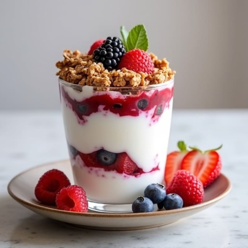 Creamy Greek Yogurt Parfait with Mixed Berries and Protein Granola