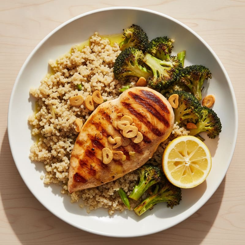 Grilled Chicken Breast with Quinoa and Roasted Broccoli