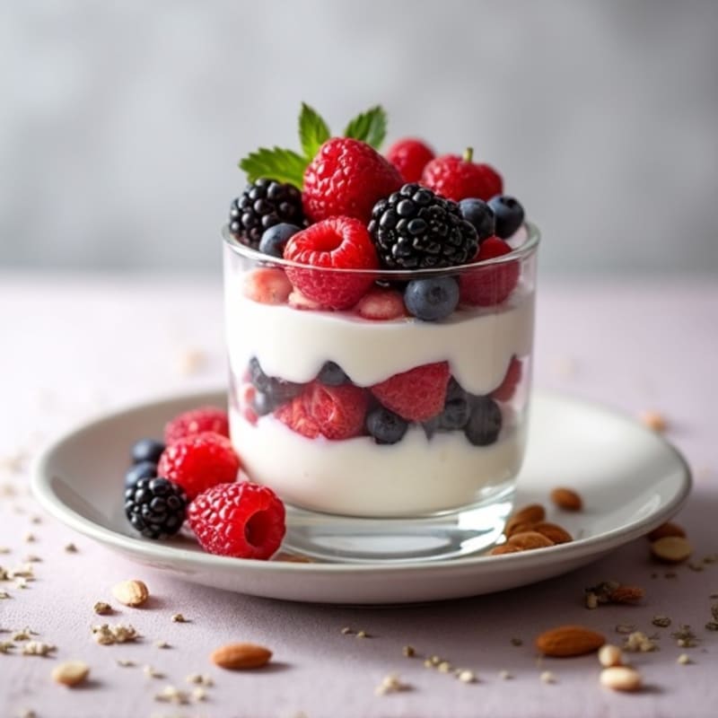Greek Yogurt Protein Parfait with Mixed Berries and Almonds