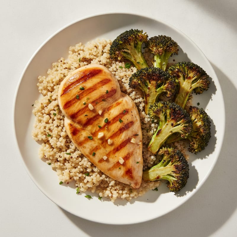 Grilled Chicken Breast with Quinoa and Roasted Broccoli