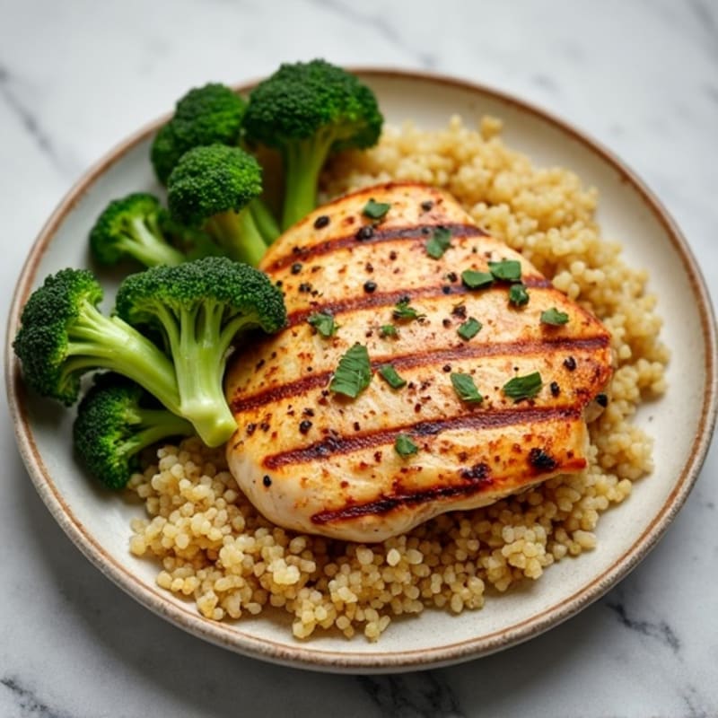 Grilled Chicken Breast with Roasted Broccoli and Quinoa