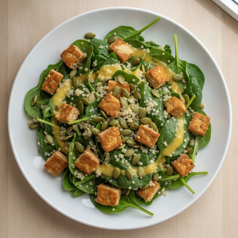 Crispy Tempeh and Quinoa Power Salad with Pumpkin Seeds
