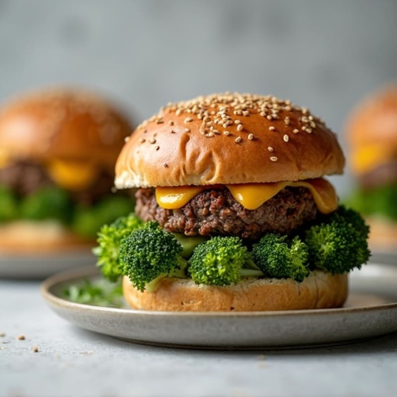Juicy Lean Beef Burgers with Crispy Roasted Broccoli