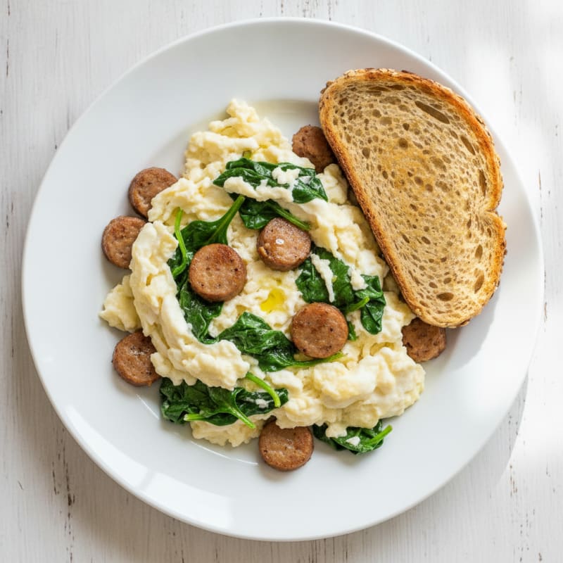 Egg White Scramble with Turkey Sausage and Spinach