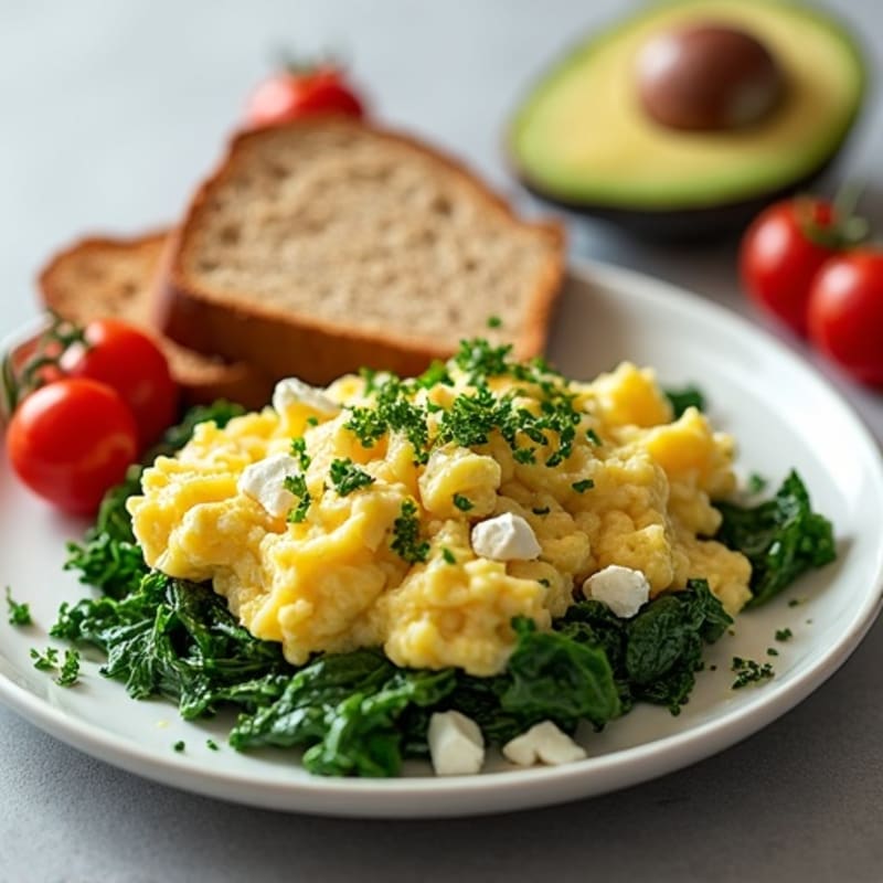 Egg White Scramble with Cottage Cheese and Sautéed Spinach