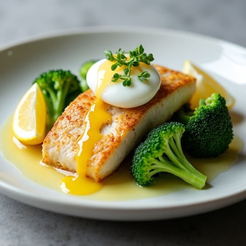 Seared White Fish with Steamed Broccoli and Lemon