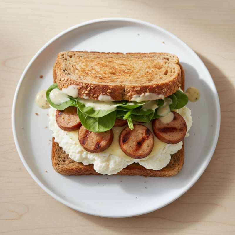Egg White and Chicken Sausage Breakfast Sandwich on Whole Wheat Bread