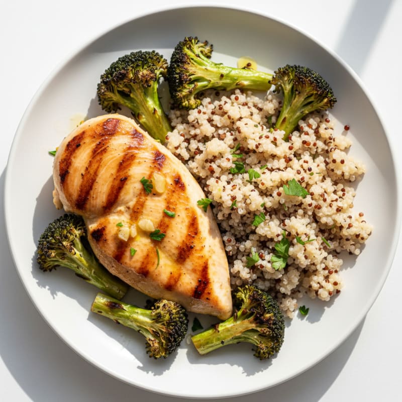 Grilled Chicken Breast with Quinoa and Roasted Broccoli