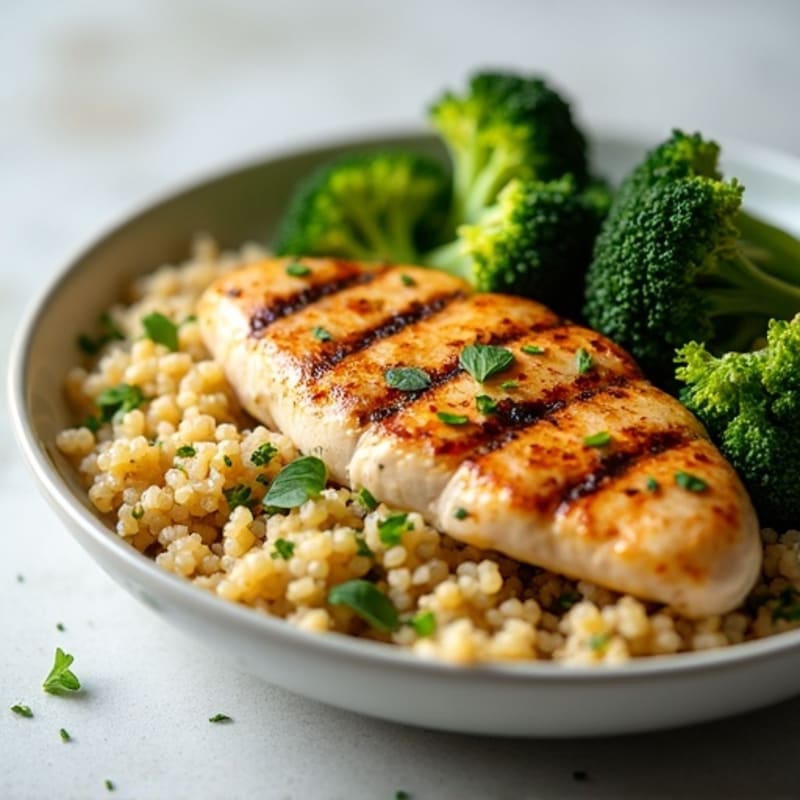 Grilled Chicken Breast with Quinoa and Roasted Broccoli