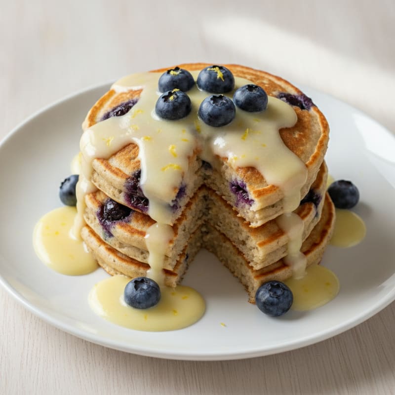 Blueberry Ricotta Pancakes with Lemon Glaze