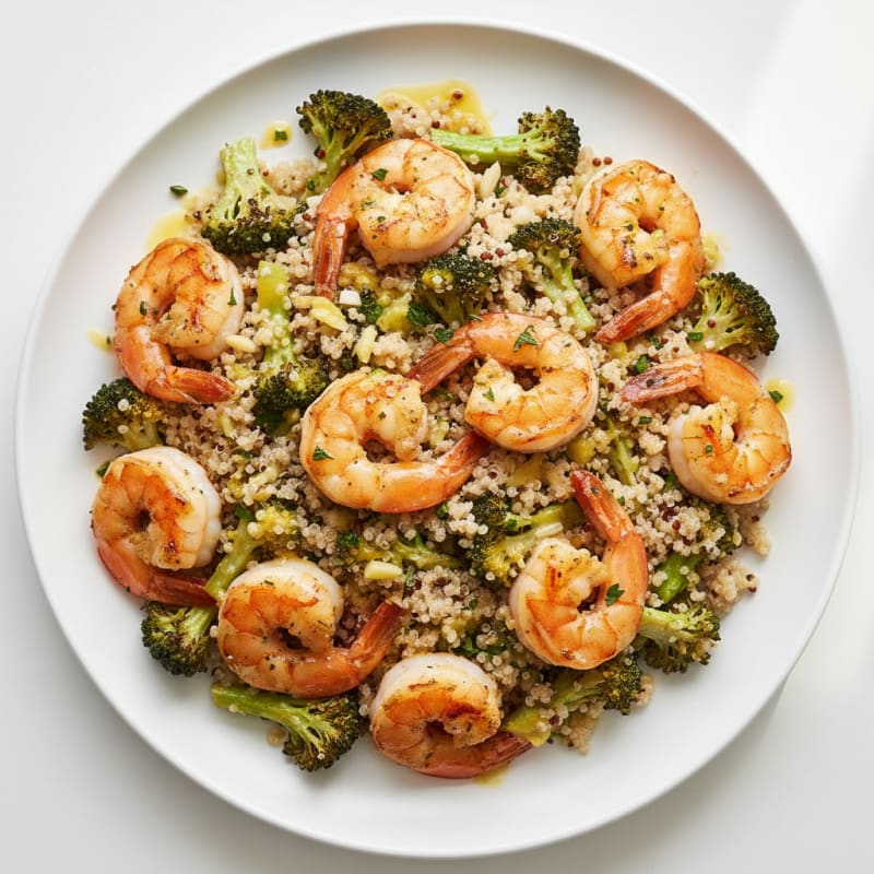 Grilled Shrimp and Quinoa Salad with Roasted Broccoli
